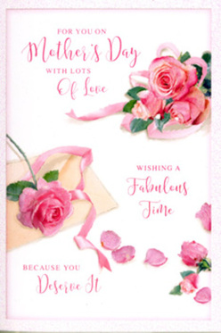 This Mother's Day card illustration presents a serene, floral still life that could have been inspired by a walk through Mudchute Park on a calm spring morning in Millwall. Across a clean, creamy-white card surface, lush pink roses are artfully arranged in loose, natural groupings, as if scattered with intention by an experienced florist's hand. Each rose is intricate and lifelike, with layered petals that appear soft and velvety to the touch, their tones moving gently from whisper-light blush to richer, romantic pink. Some of the petals have slipped gracefully away from the blooms and now rest on the card like tiny satin footprints, adding a sense of gentle movement and time passing. Flowing, hand-drawn script winds between the flowers, offering affectionate Mother's Day wishes with a warm, conversational feel, the curves of the letters echoing the soft spirals of the rose petals. A slim, pastel ribbon entwines itself around the main cluster of roses, looping and twisting with relaxed elegance, just as a florist might finish a hand-tied bouquet at a small studio off Westferry Road. The lighting is delicate and flattering, casting faint shadows and a light sheen on the petals, suggesting natural daylight streaming through a nearby window. This composition radiates a feeling of calm gratitude and quiet celebration, capturing not only the beauty of the roses but also the intimate, heartfelt moment of giving a card and flowers to Mum, whether she lives just off the Millwall Inner Dock or a little further along the river.