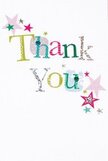 Simple, sincere joy radiates from this thank you card, thoughtfully designed for moments of everyday gratitude in Millwall. The phrase 'Thank You' is displayed in cheerful typography, every letter wearing its own coat of colour-gleaming silver, soft lemon yellow, spirited green, happy blue-each one offering a tactile hint with dots or stitched effects that catch the eye like morning light on the riverside. Tiny stars in shades of fuchsia, teal, and silvery grey dance around the central message, echoing the feel of a spontaneous celebration at a neighbour's doorstep or the warmth of a friendly gesture exchanged on East Ferry Road. The background is immaculate white, conferring both clarity and calm, allowing the playful arrangement of letters and swirling stars to shine with unhurried elegance. As a Millwall florist, I see this card as a perfect accompaniment to a thank-you bouquet, ready for same-day delivery-its mix of whimsy, colour, and warmth making the recipient feel truly valued. This design embodies the spirit of gratitude that thrives in our local community, capturing not just thanks, but the sense of connection and kindness that defines Millwall. It's a heartfelt touch-one that, much like fresh flowers from a nearby shop, brightens the day it's given.